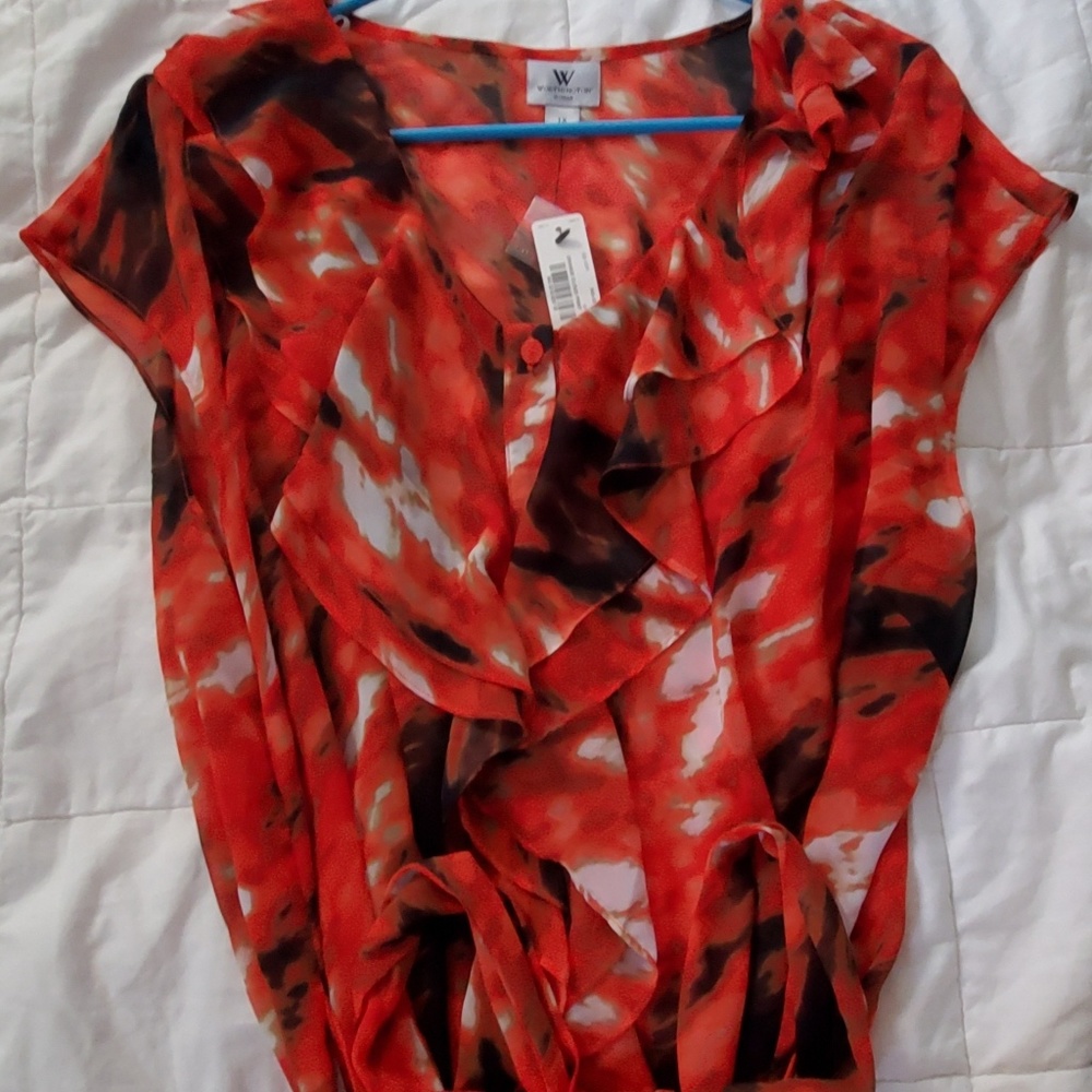 Worthington Woman's Size 1X Blouse Orange Print